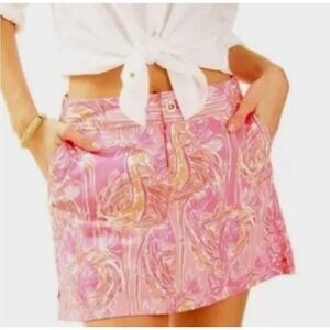 LILLY PULITZER Women's Mini Skirt Hot Pink Flamingos Sz‎ 14 **NO SKORT LINING**